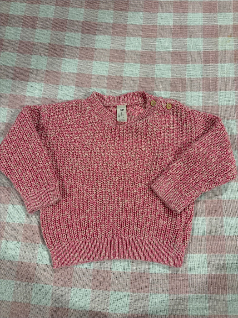 H&M Marled Pink Crewneck Sweater with Shoulder Buttons